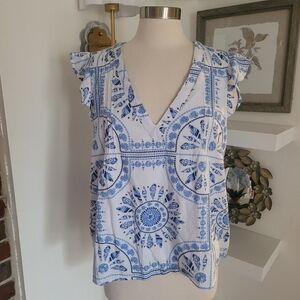 Vinryard Vines Blue and White Pintuck Lined Womens Top Size Large